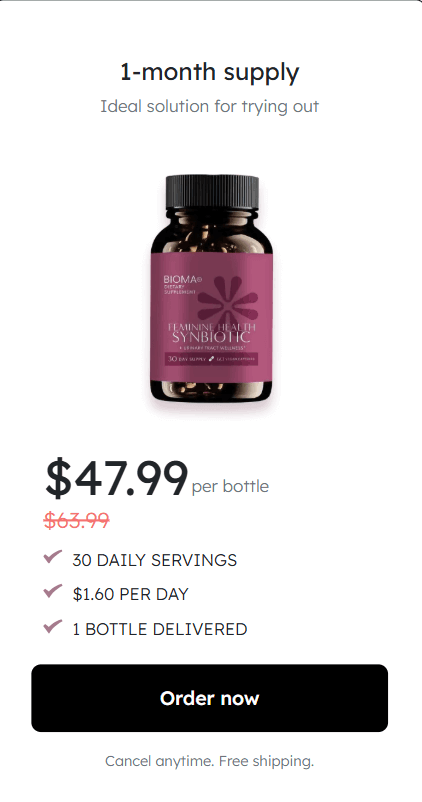 bioma feminine health synbiotic 1 bottle price